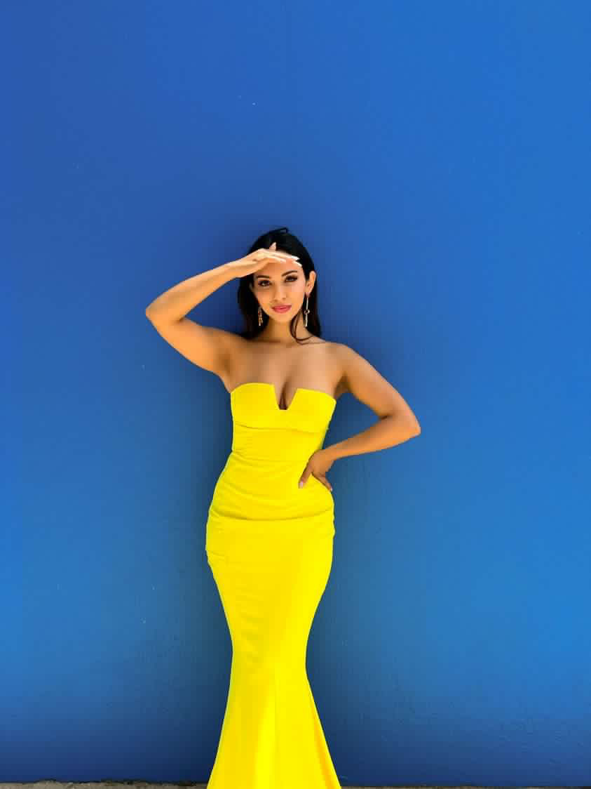 Yellow strapless bodycon sales dress