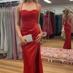 Lucia red corset satin gown