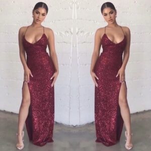 Emilia sequinn burgundy gown