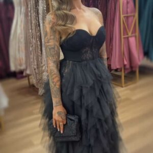 Cassie black tulle gown