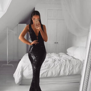 Luna black sequin gown