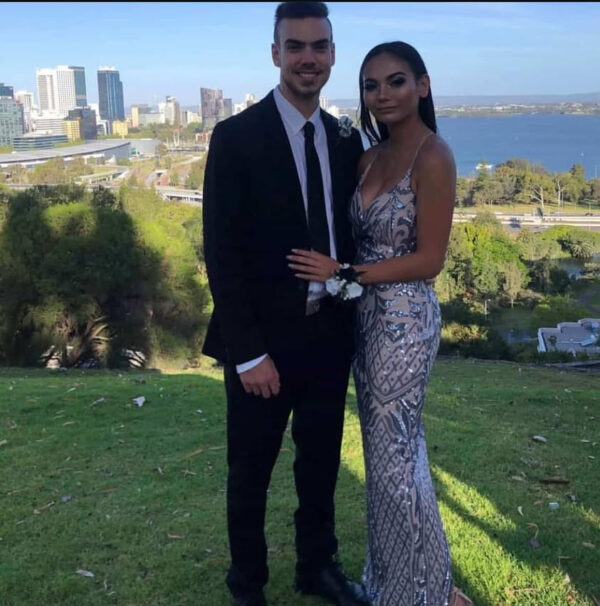 Bariano- Toni pale blue silver sequin gown