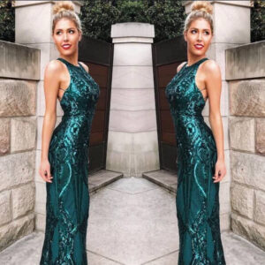 Tina Holly - Halter green sequin gown