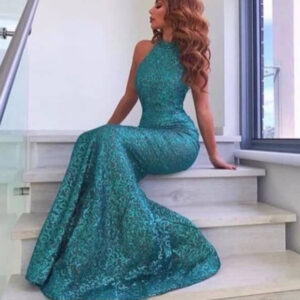 Sylvanna green halter glitter gown