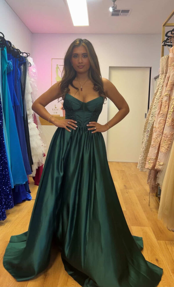 Alani green corset ball gown