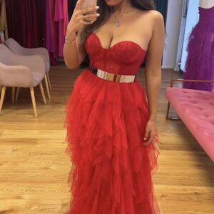 Cassie red tulle ball gown