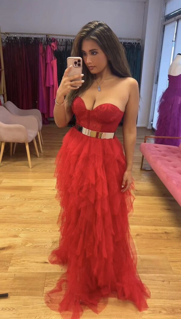 Cassie red tulle ball gown