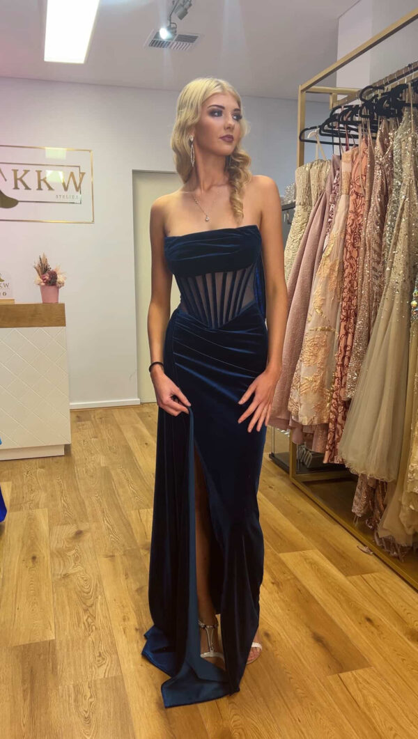 Dionne Blue corset velvet gown