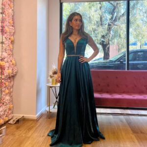 Tania Olsen blue chrome A Line gown