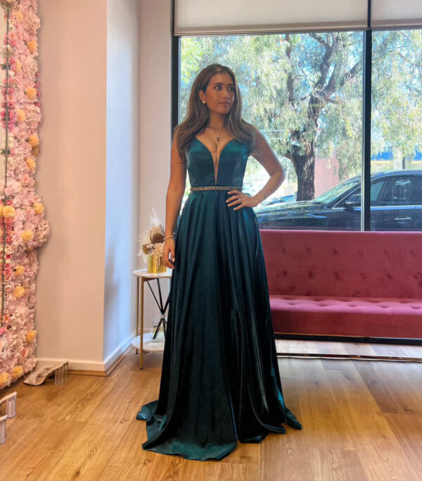 Tania Olsen blue chrome A Line gown