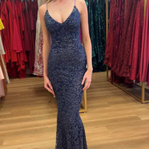 Navy Mila sequin gown