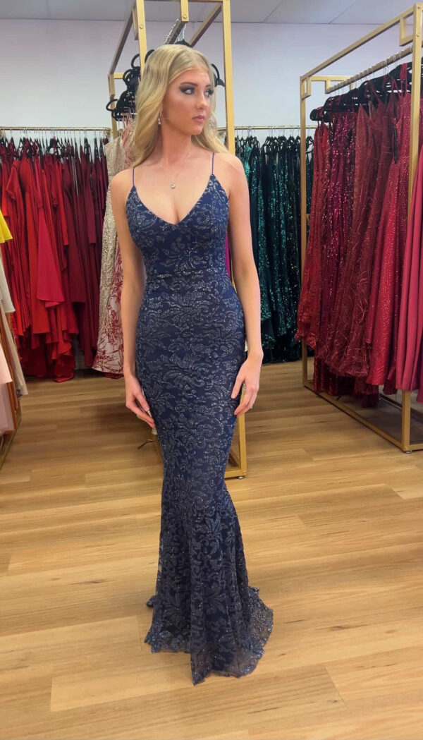Navy Mila sequin gown