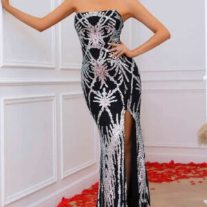 Dubai Black Silver sequin gown
