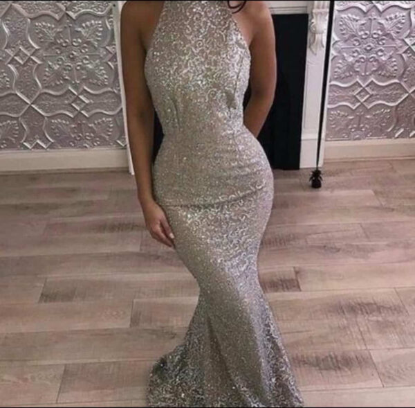 Sylvanna silver halter gown