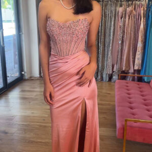 Cici Pink Beaded Corset gown