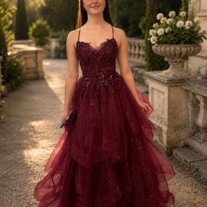 Celestine Corset Burgundy Princess gown