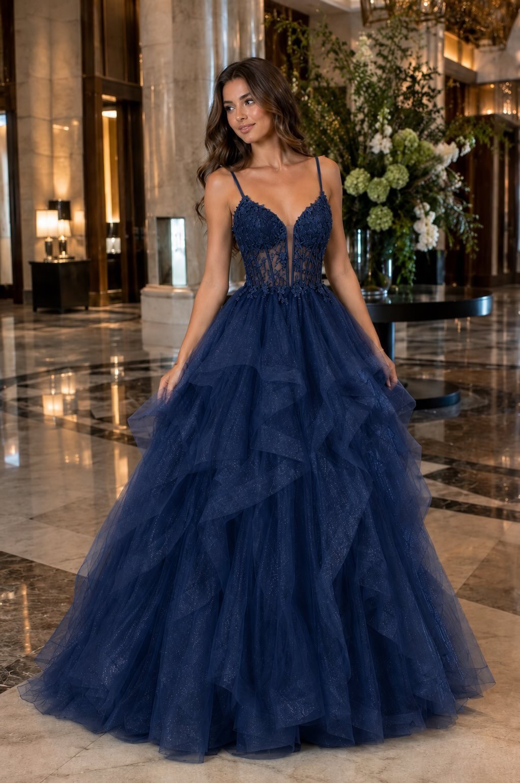 Navy Blue Corset Princess Ball Gown for School Ball Dress Hire Perth